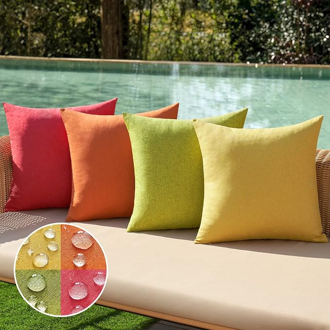 MIULEE Pack of 4 Decorative Pillow Inserts and Outdoor Throw Pillow Covers Linen Waterproof Pillow Covers Farmhouse Cushion Cases for Patio Garden Tent Balcony Couch Sofa 18x18 inch Red/Green