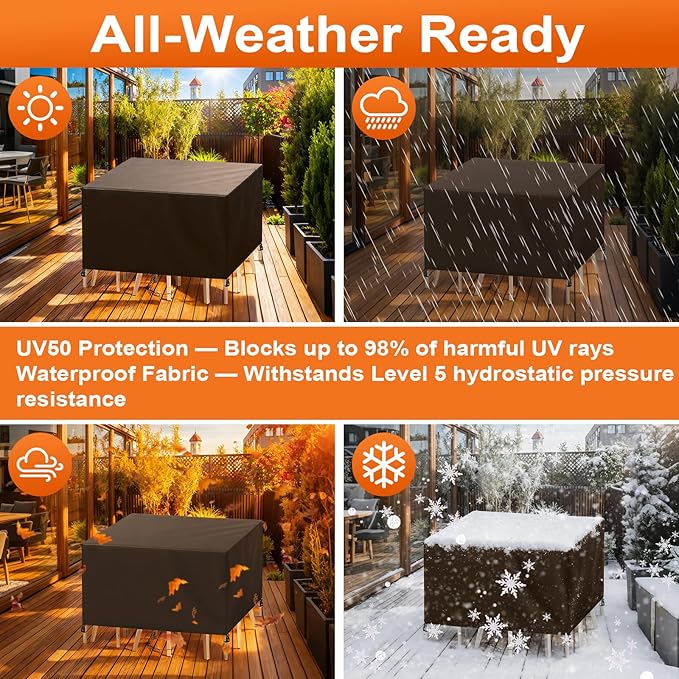 Patio Furniture Cover Rectangle 80"(L) x 36"(W) x 30"(H), Custom Heavy Duty 420D Waterproof Outdoor Cover with Drawstring & Buckles for Table Chair Garden, Coffee