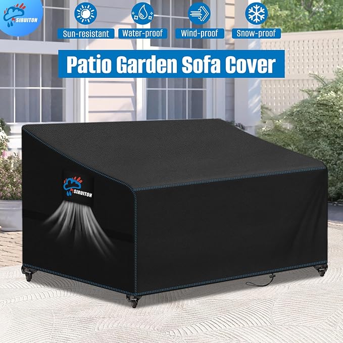 SIRUITON 3-Seat 90" W x 34" D x 32" H Garden Patio Sofa/Loveseat/Bench Cover, Heavy Duty 420D Oxford Waterproof Outdoor Sofa Cover, Lawn Patio Furniture Covers