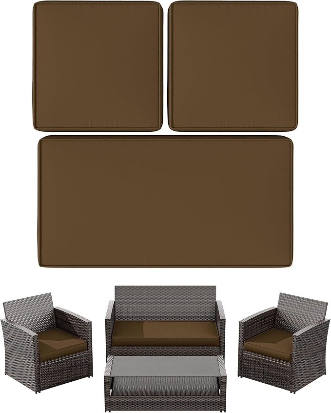 3 Pack Outdoor Patio Seat Cushions Replacement Covers Fit for 4 Pieces 4-Seater Wicker Rattan Patio Conversation Set Loveseat Chair Couch Furniture,36x18x2,18x18x2,Chocolate-Cover Only