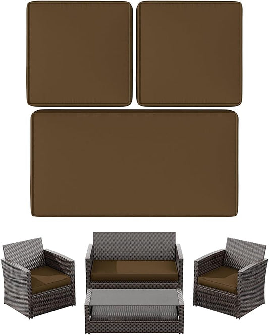 3 Pack Outdoor Patio Seat Cushions Replacement Covers Fit for 4 Pieces 4-Seater Wicker Rattan Patio Conversation Set Loveseat Chair Couch Furniture,36x18x2,18x18x2,Chocolate-Cover Only