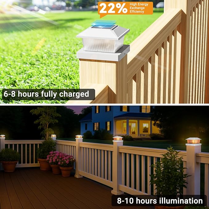 btfarm 4x4 Solar Flame Post Cap Lights Outdoor, 18 Pack Flickering Flame Deck Fence Post Lights, Waterproof Solar Powered Lighting Outside Fit 4x4 3.5x3.5 Wooden/Vinyl for Porch Patio Garden
