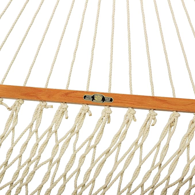 Original Pawleys Island Single Oatmeal DuraCord Rope Hammock – 12 ft. x 50 in., 1-Person, 450 lb Capacity, Oak Spreader Bar, Zinc-Plated Hardware, Handcrafted in the USA
