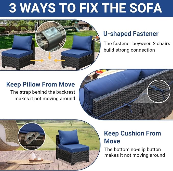 9-Piece Patio Furniture Set with All-Weather Wicker Sectional Sofa, Rattan Outdoor Conversation Seating with Cushions, Tempered Glass Coffee Table and Ottoman for Porch and Garden Relaxation(Beige)