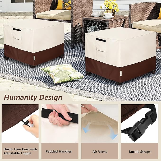 Patio Ottoman Cover Waterproof Square Outdoor Small Side Table Covers,22" W x 22" D x 18" H,Outdoor Rectangular Waterproof Table Cover(Beige)