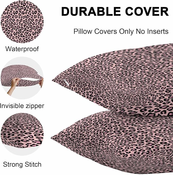 Vandarllin Outdoor Throw Pillows Covers 16x16 inch Set of 2 Waterproof Pink Leopard Print Decorative Zippered Cushion Covers for Patio Furniture, Luxury Animal Fur Pattern Lumbar Pillowcases