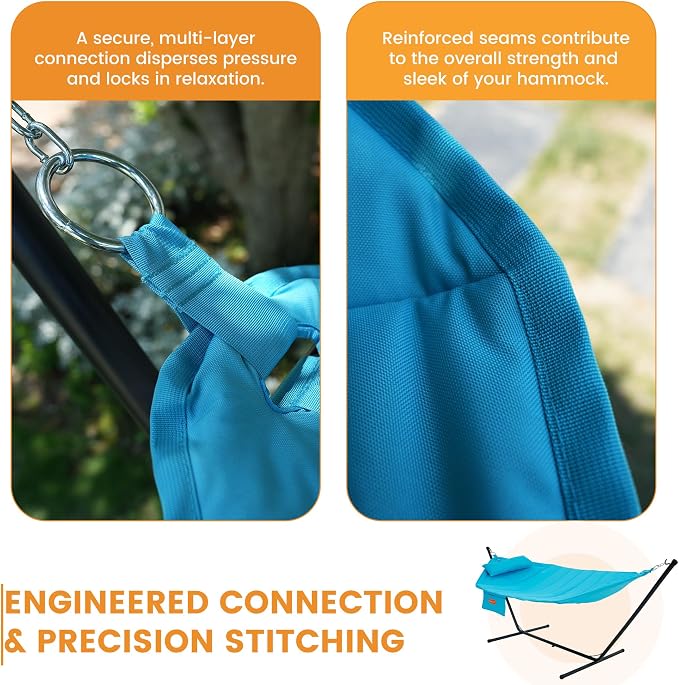 Lazy Daze Hammocks Hammock with Stand for Outside, Quilted Hammock with Detachable Pillow, Tool-Free Assembly, 450lb Capacity for Backyard, Patio, Aqua