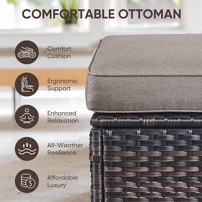 Swivel Patio Chairs sofa Set of 6 with 6" Thick Cushion - Wicker Outdoor Swivel Rocker Patio Chair ,Sofa/Glass coffee table, High Back Comfortable Outdoor Glider Chairs - Brown Wicker | Gery Cushions