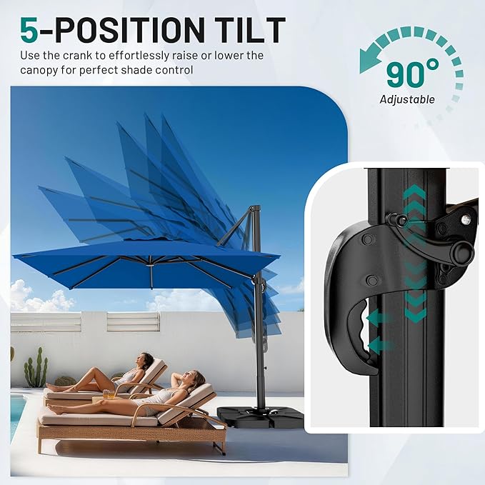 AreShark 10 X 10 FT Cantilever Patio Umbrella, 360-Degree Rotation Round Hanging Offset Umbrella with Crank, Heavy Duty Patio Umbrella for Patio, Pool, Garden, Deck, Royal Blue