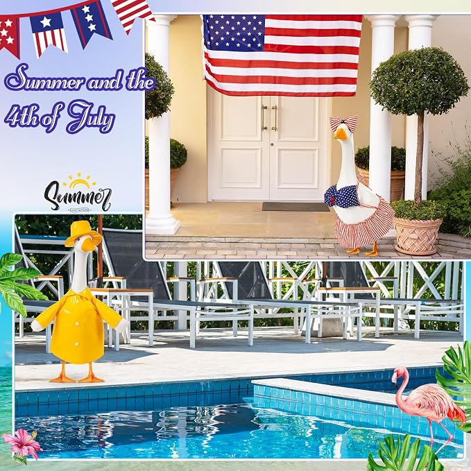 FuWeave 8 Set Holiday Porch Goose Outfits 17'' Goose Clothes Summer Fall Halloween Christmas Winter Thanksgiving Valentine St. Patrick Easter 4th of July Lawn Porch Geese Costume for Patio Yard Decor
