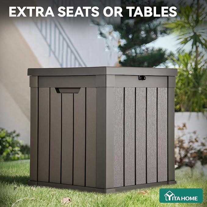 YITAHOME 51 Gallon Outdoor Storage Deck Box, Waterproof Resin Package Delivery and Storage Box with Lockable Lid for Patio Furniture Cushions, Pool Accessories, Garden Tools, Taupe