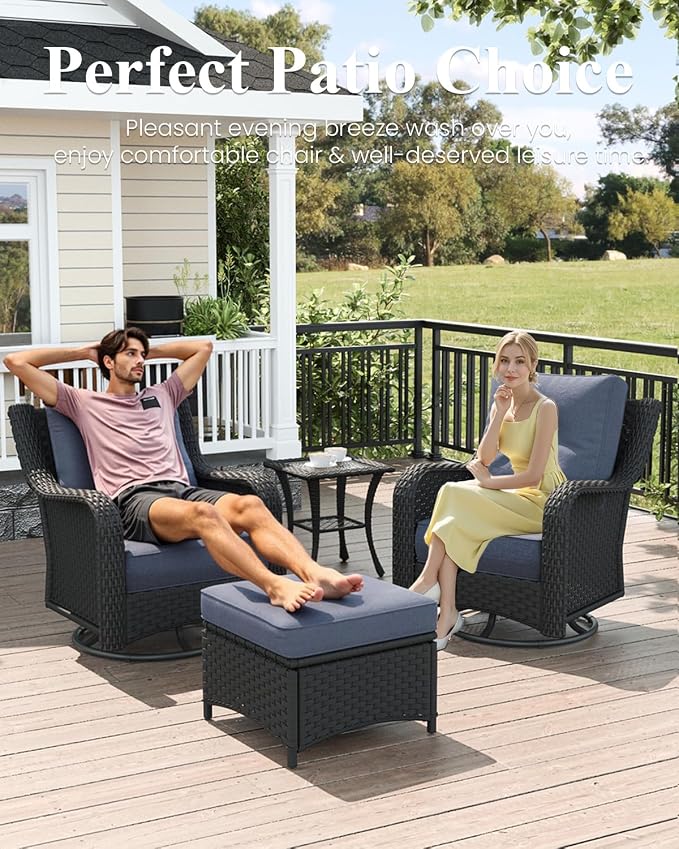 LayinSun 9 Piece Wicker Outdoor Furniture Set with 6-inch Comfy Cushions, High Back Patio Furniture Set with Swivel Rocking Chairs and Side Table