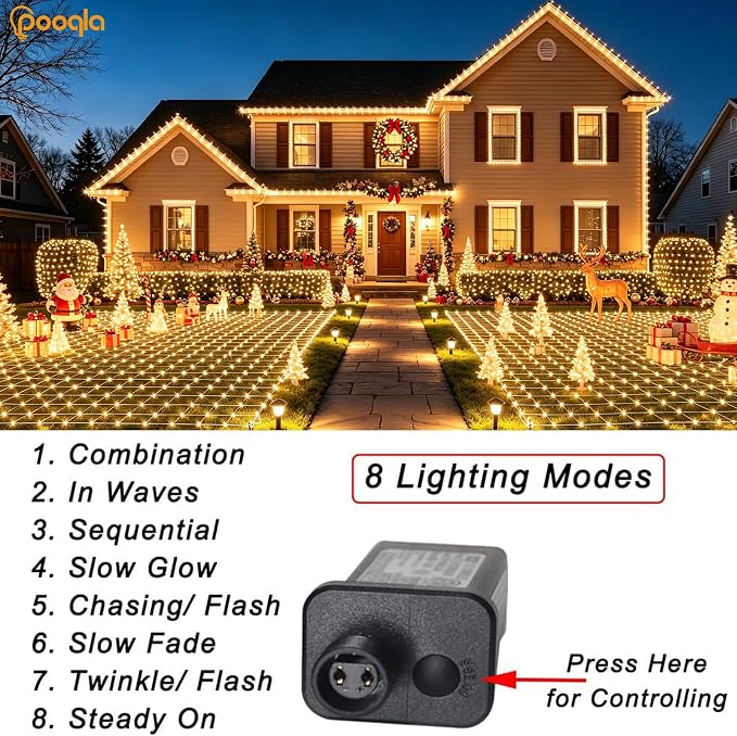 Pooqla Warm White Net Lights, 21x 5ft Christmas Lights Outdoor Clear Wire | 360 LED Large Net Mesh Lights Plug in, 8 Modes Waterproof Connectable Bushes Lights for Christmas Hedge Yard Decor