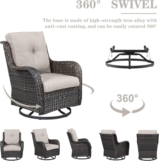 Belord Wicker Outdoor Furniture Patio Furniture Set - 6 Piece Patio Conversation Set with Swivel Rocker Chairs, Rattan Sofa, Ottomans and Coffee Table, Beige Cushion