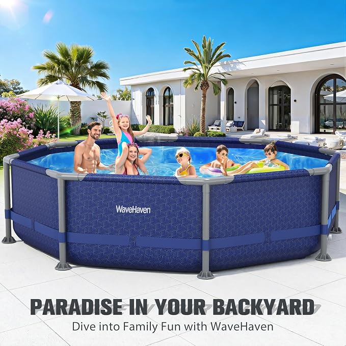Above Ground Pool,10ft x 30in Frame Deep Swimming Pool,Round Family Pool,Large Above Ground Pool Easy Set,1200 Gallon Pool,Outdoor Backyard Pool for Kids,Adults-Blue,Pump Not Included