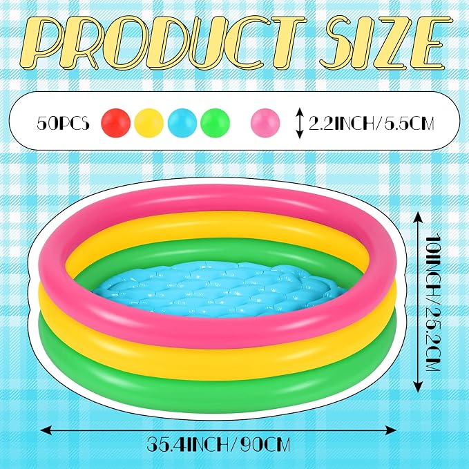 Honoson Inflatable Kiddie Pool Baby Pool with 50 Pcs Balls, Inflatable Swimming Pools Blow up for Beach Water Play Backyard Summer Indoor and Outdoor Party Supplies(35.4 Inch)
