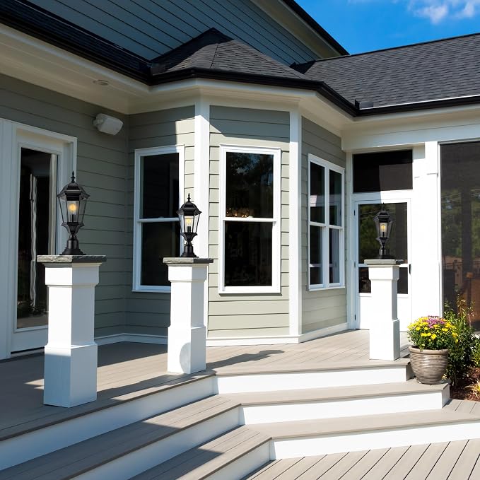 Design House Oak Creek Outdoor Post Light, Textured Black Post Lantern with Clear Beveled Glass, E26 Medium Base, Wet Rated Exterior Lamp for Driveways, Walkways, Porches & Patios, 589192-TBK | Post Mount, Traditional, Aluminum, Lighting, 589192-TBK