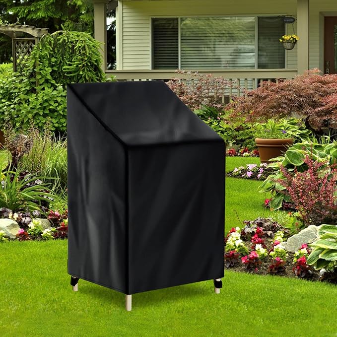 Uranshin Outdoor Stackable Chair Covers, Outdoor Patio Furniture Covers waterproof, Lawn Stacked Chairs Lounge Chairs Cover for 4-6 Stacking Chairs for All Weather Protection, 1PC