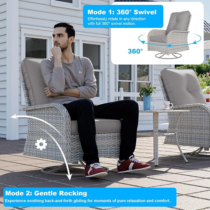 17-Piece Patio Furniture Set, Outdoor Patio Furniture with Swivel Chairs Set, Thick Cushions, Modular Patio Sofa, Dual-Strand Wicker Rattan, Rust-Resistant Frame, Grey