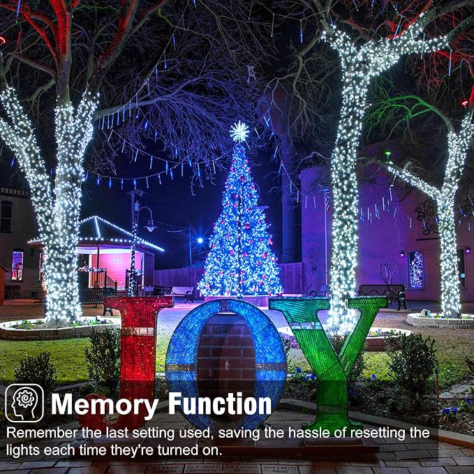 2 Pack Christmas Lights Outdoor, Total 200FT 600 LED Christmas Tree Lights | 1 Pack Blue & 1 Pack White, Plug in Waterproof 8 Modes String Lights for Outside Patio Garden Xmas Decorations