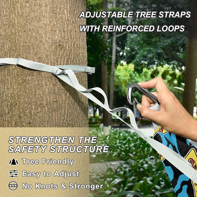 Camping Hammock Outdoor Hammocks for Outside Blue Tiger Pizza Stripe Beach Trees Portable Lightweight with Pockets Tree Straps Indoor Small