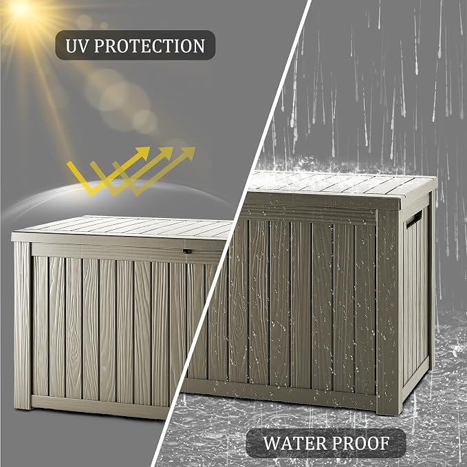 TARKARI 150 Gallon Outdoor Storage Box Waterproof, Resin Deck Boxes with Lockable Lid & UV-Resistant for Patio, Pool, Garden Furniture Cushions & Accessories, Coffee