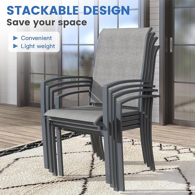 VICLLAX 5 Pieces Patio Dining Set for 4, 37.8" Square Outdoor Table and Chairs (2 Fixed Chairs and 2 Swivel Chairs) for Deck Garden, Dark Grey