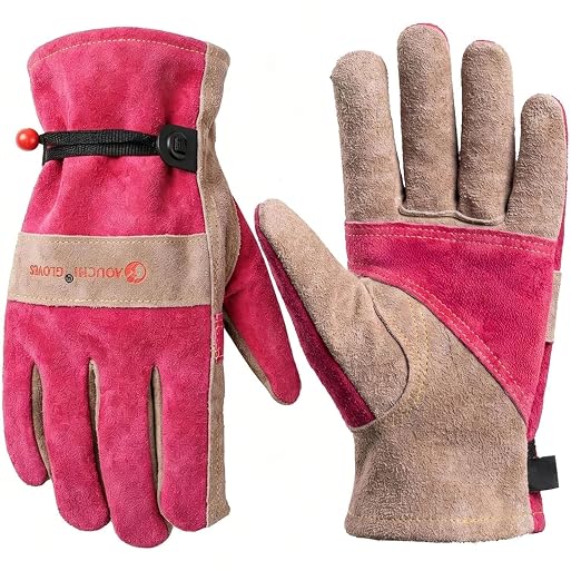 Leather Gardening Gloves for Women-Best Gift for Gardeners.Pink M | Welding, Construction, Chainsaw, Farm, Weeding Gloves, Cowhide, Soft Lining, Breathable, Utility, Firm Grip, Wear Resistant