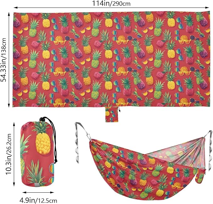Camping Hammock Outdoor Hammocks for Outside Sunglasses Pineapple Red Beach Trees Portable Lightweight with Pockets Tree Straps Indoor