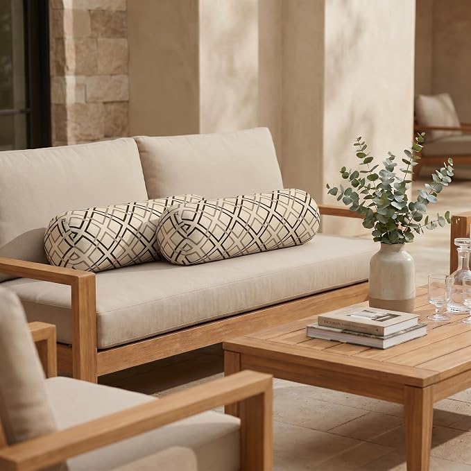 RSH DECOR: Sunbrella Neck Roll Pillows Set of 2 | 20” x 6” | Outdoor Bolster for Patio, Deck, Porch, or Poolside Furniture | Water & Fade-Resistant | Made in USA (Dwell Mahogany)