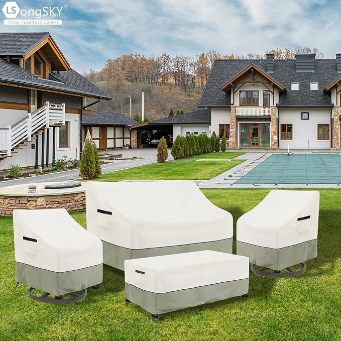 Outdoor Coffee Table Cover,Waterproof Rectangular Patio Small Side Table Cover,36 x 24 x 16 inch,Outdoor Table Covers Waterproof Rectangle,White&Grey-Green.