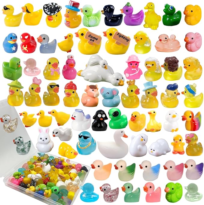 70 Styles Mini Resin Ducks, Tiny Ducks to Hide, Resin Animal Miniature Figurines for Fairy Garden, Mini Landscape, Dollhouse Accessories, DIY Crafts, Easter Scatter, Terrarium & Home Decor