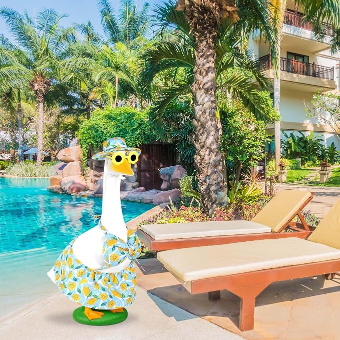 JcHrmers Summer Bikini Goose Outfits Porch Goose Beach Swimsuit Outfit Fits 23 Inch Geese Statues Lawn Lemons Bathing Suit Goose Clothes for Outdoor Garden Yard Decor (Lemon, 23 Inch)