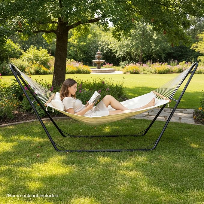 Double-Barrel Hammock Stand Heavy Duty Steel Frame, Black | 3 Adjustable Hanging Methods, Anti-Rust Coating, Anti-Slip Foot Pads, 315 x 104 x 128 cm,