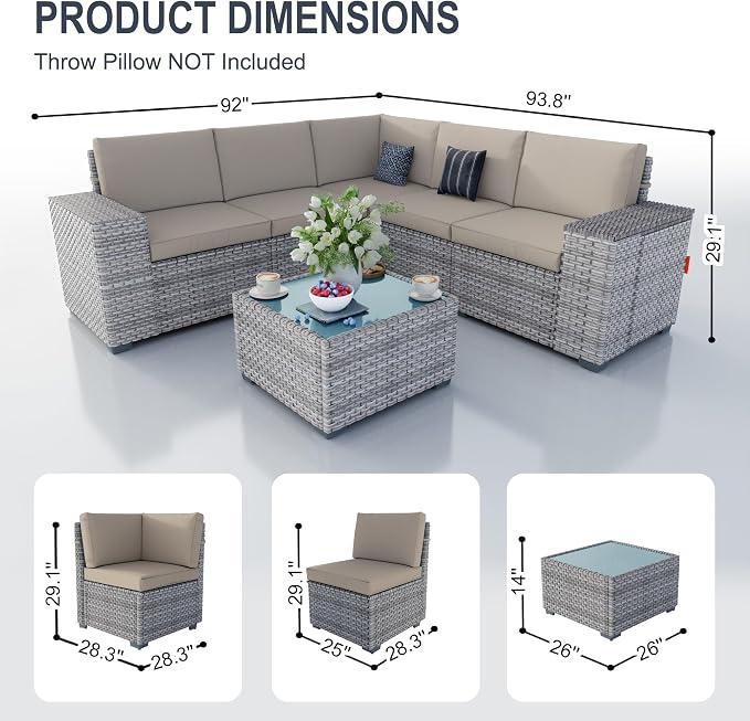 12 Pieces Patio Furniture Set, Outdoor Modular Sectional Couch Conversation Set with Wide Armrests, Wicker Seating Group Sofa with Coffee Table for Backyard Balcony Garden Deck (Khaki Cushions)