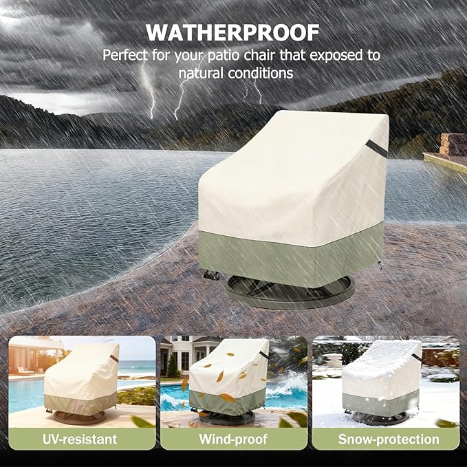 Outdoor Swivel Chair Cover 2 Pack,600D Heavy Duty 100% Waterproof Outdoor Chair Covers,Patio Furniture Covers for Swivel Patio Chairs,37.5" W x 39.25" D x 36" H,Beige