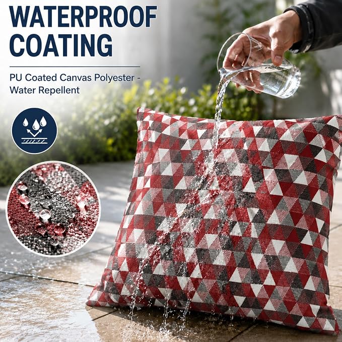 Outdoor Pillow Covers Waterproof Throw Pillow Covers, Set of 2 Jacquard Texture Water Resistant Fade Resistant Decorative Cushion Covers for Garden Patio Bench Couch Sofa, 18x18 Inch