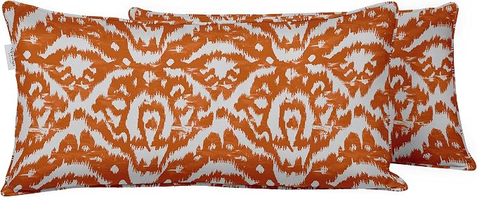 Indoor/Outdoor Polyester Fabric Lumbar Pillow Cover, All-Weather Waterproof Rectangular Cushion Case for Patio Furniture, 12 x 18 Set of 2 - Ikat-24
