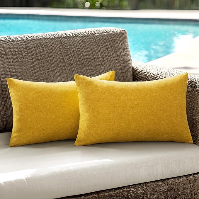 ANRODUO Outdoor Waterproof Pillow Covers for Patio 12x20 Yellow Set of 2 | Outdoor Pillow Covers for Patio Furniture, Decorative Linen Cushion Sham, Outside Lumbar Pillowcase for Garden Balcony Decor