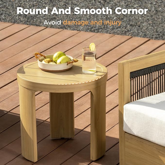 HAPPATIO Aluminum Patio Furniture Set, 3 Pieces Wood-Like Oversized Outdoor Conversation Set with Thick Cushion, Curved Tub Design with Woven Rope Accents for Garden, Backyard, Poolside