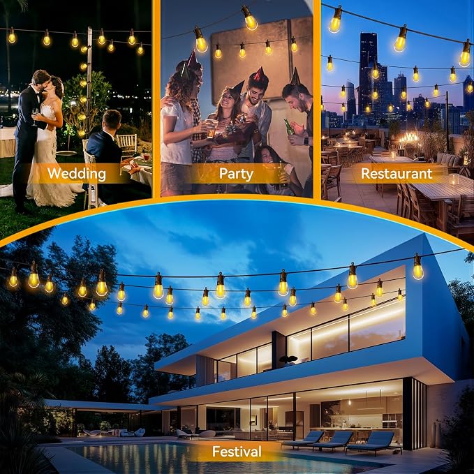 Outdoor String Lights Patio LED - Light Outside Waterproof S14 Porch Lighting Edison Plastic Bulb Pergola Hanging Balcony Connectable Backyard Yard Gazebo Party Garden Bistro 45M 150FT