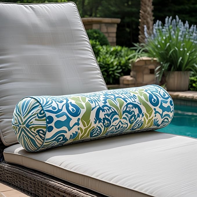 Set of 2 Outdoor Bolster Pillows | 20” x 6” | Solid Black | Decorative Neck Roll Pillows for Patio, Porch, or Indoor Use | All-Weather Fabric