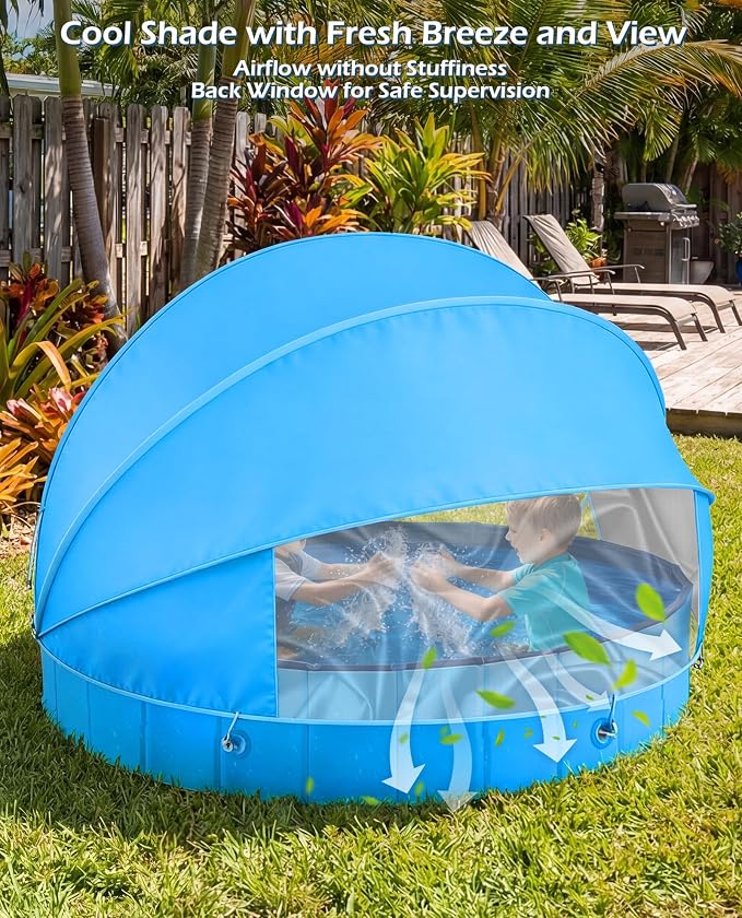 Jasonwell Kiddie Baby Pool with Canopy - Foldable Infant Toddler Kids Pool with Shade Baby Beach Essentials Tent Swimming Wading Pools for Toddlers 1-3 + Kids Dogs Ball Pit Backyard Water Play B, 79"