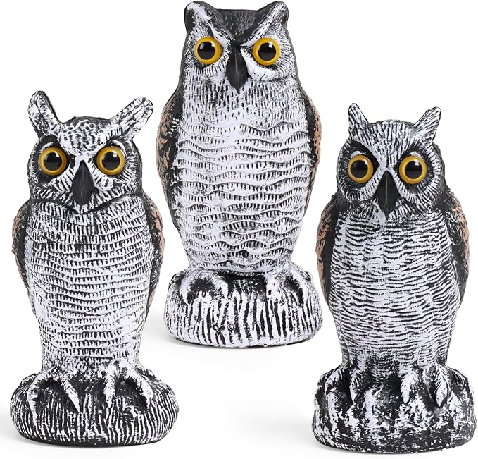 OFFO 3 Pack Fake Owl, Owl Statue for Garden and Yard Decoration, Weatherproof Plastic Outdoor Owl Decor for Porch Pool Patio Yard, 10-Inch Height, Round + Long + Short Ear Owl