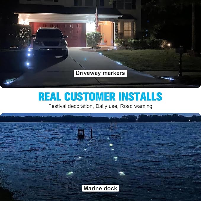VOLISUN Solar Deck Driveway Dock Lights,Solar Pathway Lights,Blue 16 Pack | Solar Powered LED, IP68 Waterproof Led Outdoor Warning Step Marine Lights for Sidewalk Garden Yard