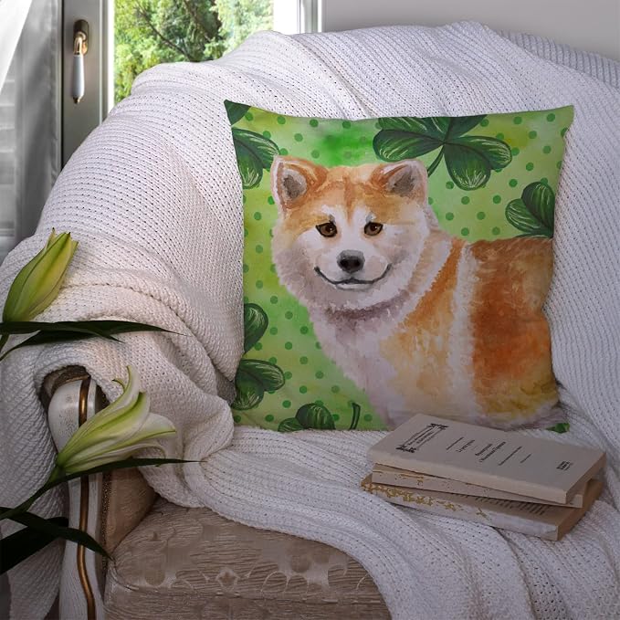 Caroline's Treasures BB9852PW1414 Shiba Inu St Patrick's Fabric Decorative Pillow, Green Machine Washable, Indoor Outdoor Decorative Pillow for Couch, Bed or Patio, 14Hx14W