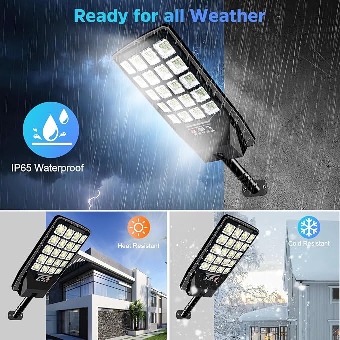 2 Pack Solar Street Lights Outdoor Waterproof, 6500K 20000LM Wide Angle Solar Powered Flood Light with Motion Sensor & Remote Control,Dusk to Dawn Commercial Solar Outdoor Light for Parking Lot
