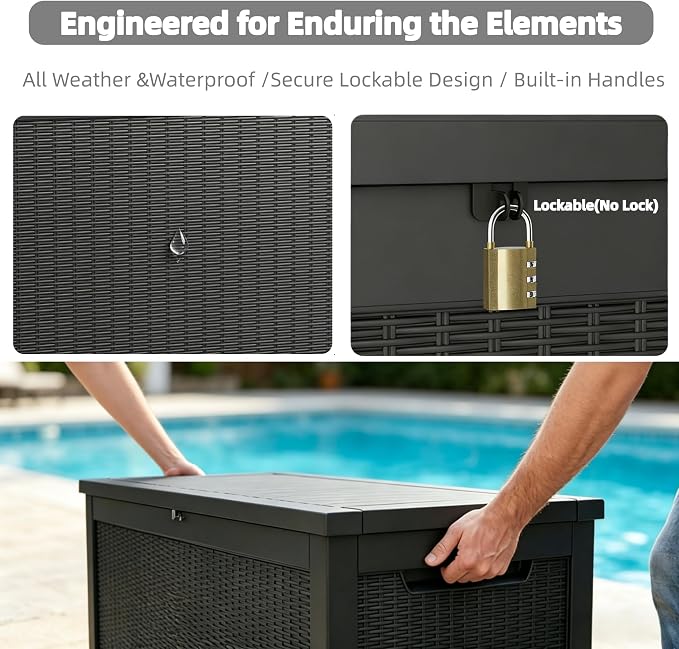 Outdoor Storage Deck Box, Large Patio Container for Garden Tools, Cushions and Yard Accessorie.Lockable Waterproof Resin Weatherproof Storage Container (Black, 320 Gallon)
