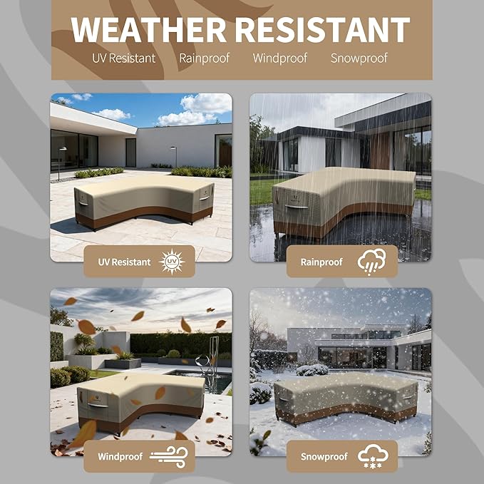Rosefray 600D Outdoor L-Shaped Sectional Cover,Heavy Duty Anti UV Patio Sectional Sofa Cover with Air Vent, Waterproof Furniture Covers for Deck, Lawn,Backyard Right Facing 105''x85'' khaki brown