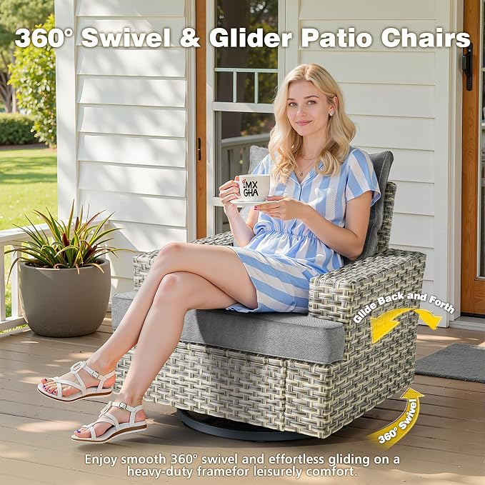 CAODOC 15-Piece Outdoor Sectional Sofa Set w/ 54" Fire Pit – L-Shaped Wicker Patio Furniture, Deep Seating & Swivel Rockers, Dark Gray